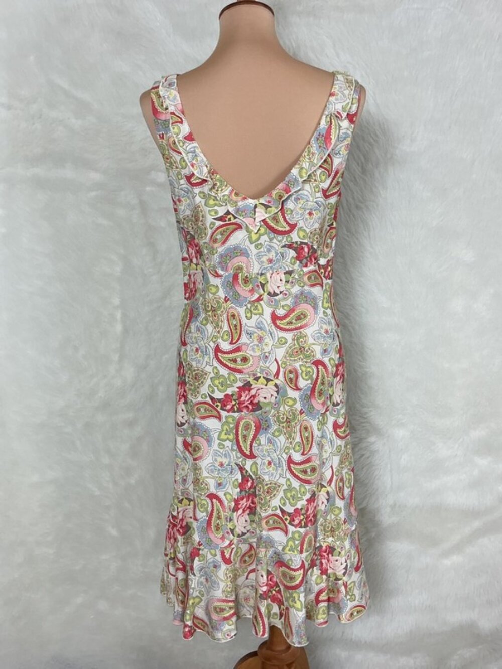 Vintage 90s 00s Cabi Sleeveless Ruffle Roses Floral Paisley Midi Dress 6 - Picture 4 of 7